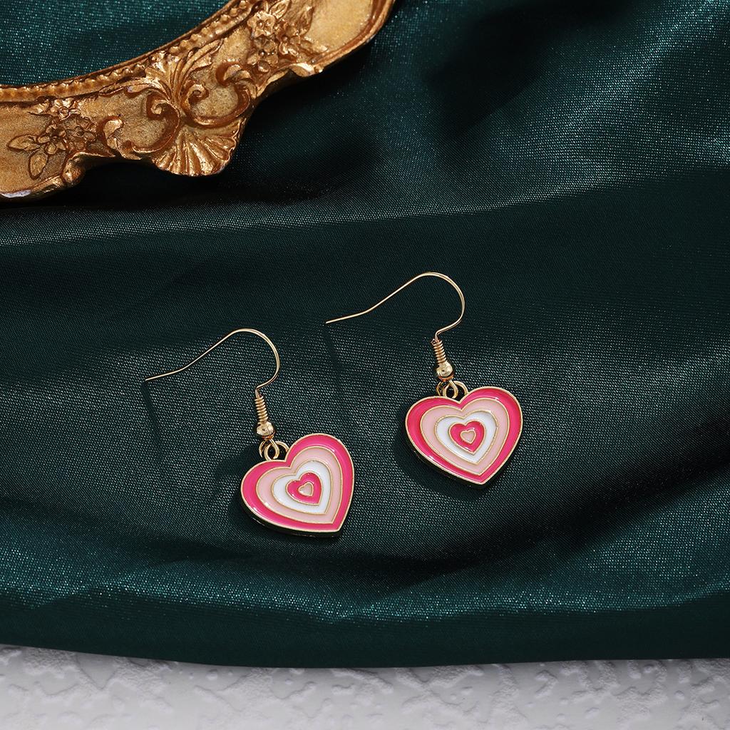 Japanese Pink Peach Heart Checkered Hot Air Balloon Rainbow Ear Hook, Light Luxury High-End Sweet Girl Earrings