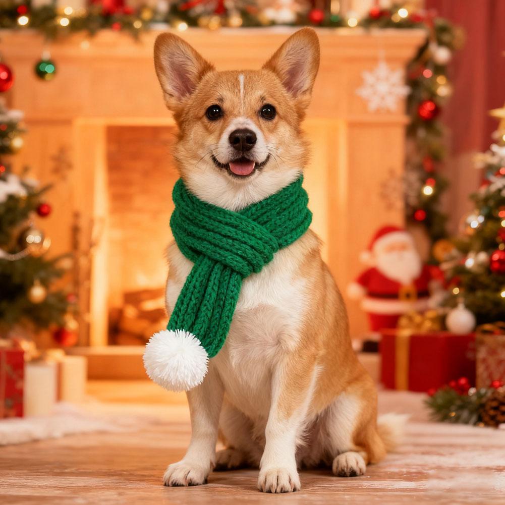 Winter Warm Knitted Pet Scarf Christmas Dog Scarf Universal Collar New Year Pet Scarf for Small Medium Dog Teddy Chihuahua