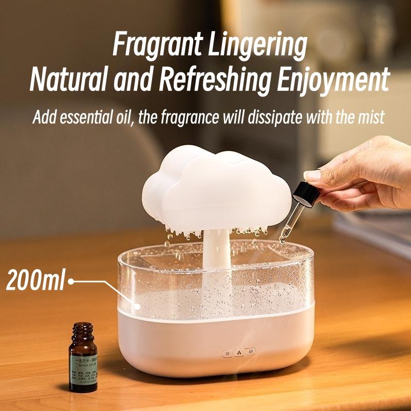 Mushroom Rain Air Humidifier Electric Aroma Diffuser Rain Cloud Smell Distributor Relax Water Drops Sounds Colorful Night Lights