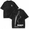 Hot Sale BLEACH Zangetsu Graphic Print Tshirt Unisex Women Vintage Washed Cotton Solf Summer New Tee Harajuku Style Oversized Top