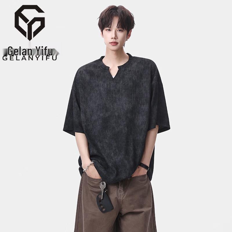 

GELANYIFU Men s Summer V-Neck Loose Short Sleeve T-Shirt 4XL