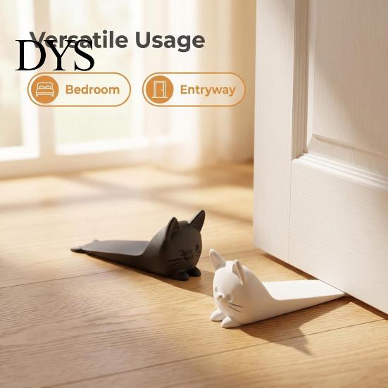 Portable Door Security Wedge 3D Printed Cute Cat Stopper, Non-Slip Cartoon Holder, Stop Decorative for Wood Floors Home Protection No Drill Stopper