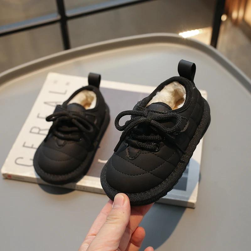 2024 New Girls Flats Fashion Kids Casual Shoes Solid Color Children Platform Loafers Warm Cotton Shoes Soft Breatheable Cute PU