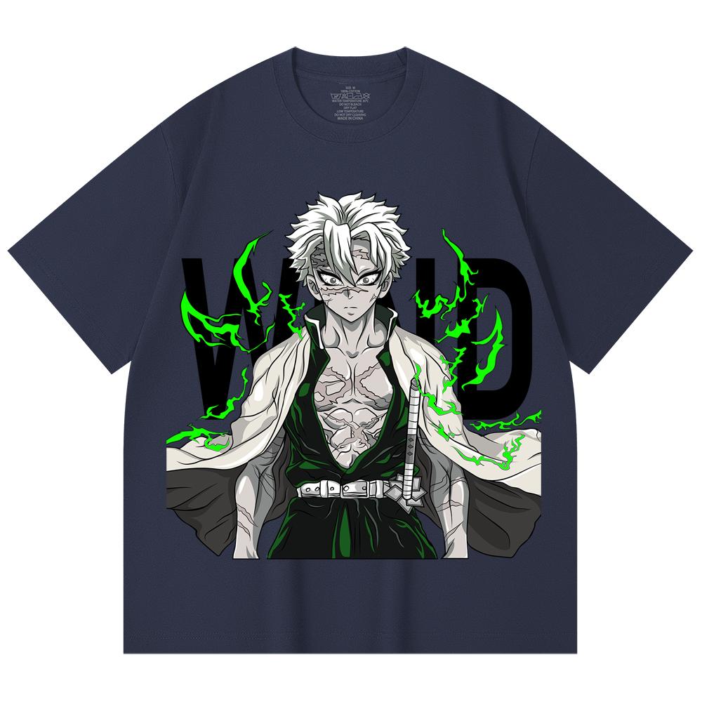 230 Gsm 100% Cotton Demon Slayer V115 Sanemi Print Unisex Heavy Cotton T Shirt