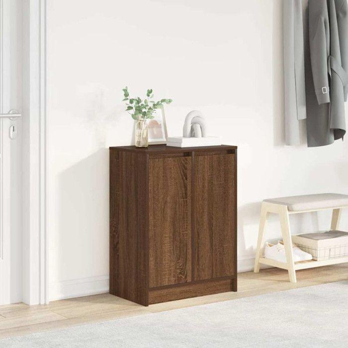 Brown Oak Shoe Cabinet 57x34x76 Cm Engineered Wood