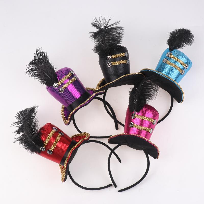 Mini Zylinder Federkappe Stirnband Zirkusdirektor Haarreif Cosplay Kostüm Haarreifen Kinder Erwachsene Haaraccessoires