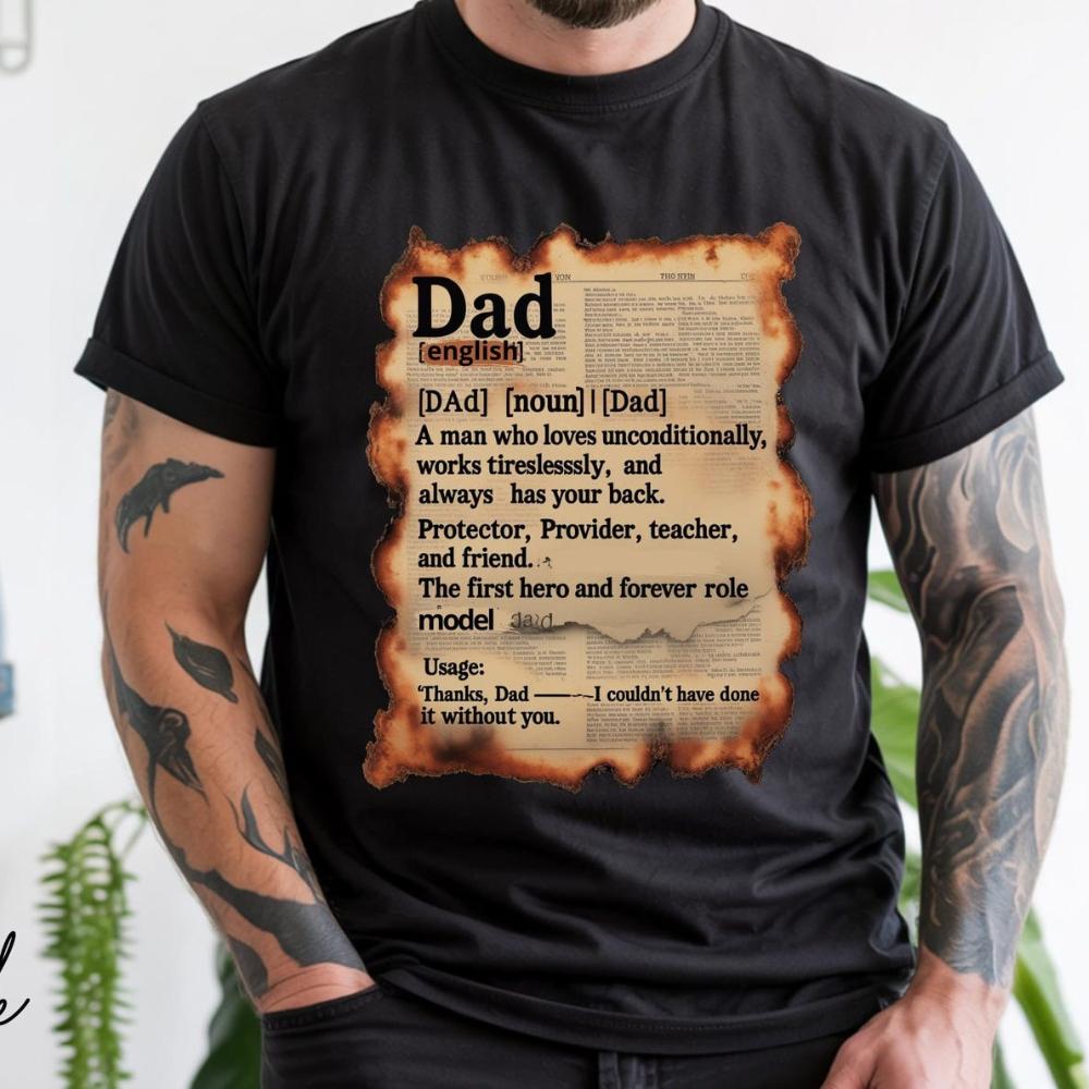 Vintage Burnt Paper Dad Definition T-Shirt Burnt-Edge Newspaper Print Shirt Unique Father Day