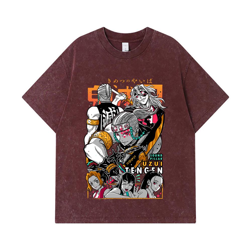 T-shirt Lavate 275 GSM 100% Cotone Demon Slayer V65 Stampa Uzui Unisex T-shirt in Cotone Pesante