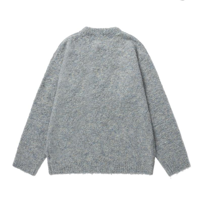 Unisex Oversized Knit Sweater With Cat Jacquard Round Neck Loose Fit Winter Casual Wear