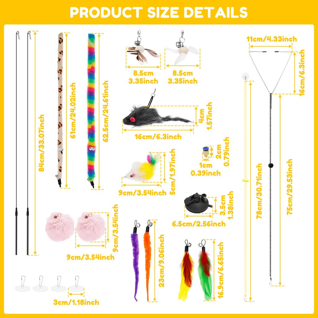 Interactive Cat Teaser Wand Set Cat Teaser Wand Toy with Suction Cup Feather Indoor Kitten Exerciser Cat Wand Pet Supplies