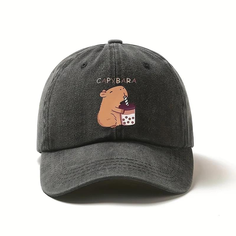Adorable Capybara Drinking Bubble Tea Baseball Cap Casual Style Perfect Gift for Family and Friends Unique Animal Graphic Hat