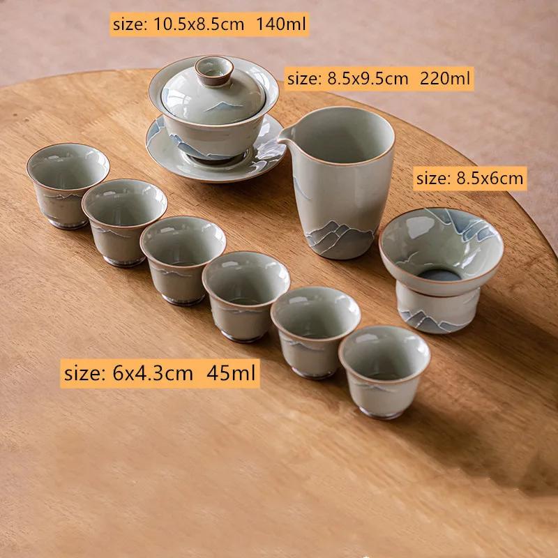 9 Pcs/set Chinese Ceramic Tea Sets Hand-painted Landscape Gaiwan Teapot Household Kettle Teacups Handmade Teaware Drinkware