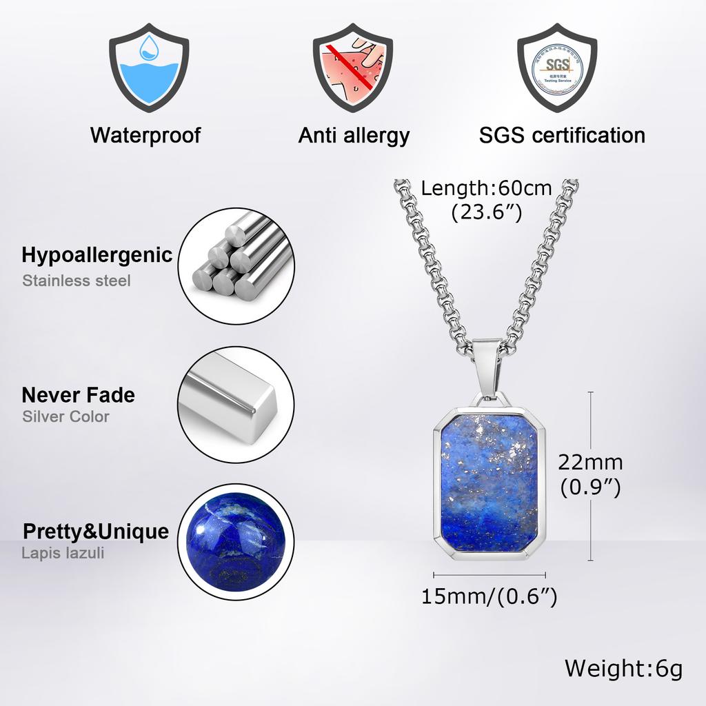 Vnox Simple Geometric Pendant Necklaces For Men Women, Stainless Steel Rectangle Pendant, Natural Stone Collar With Box Chain