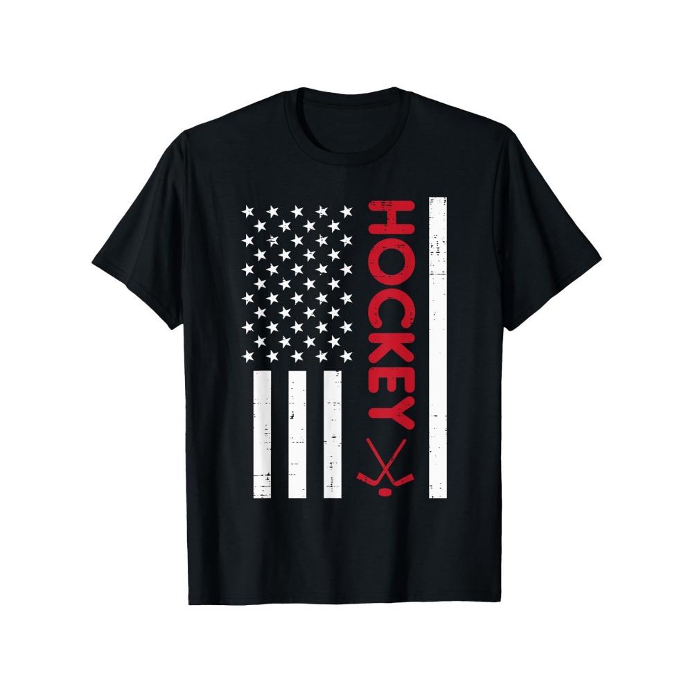 Men s Black Retro Patriotic Ice Hockey T-Shirt American Flag Pattern with Red Ice Hockey Clubs Vintage Fonts S