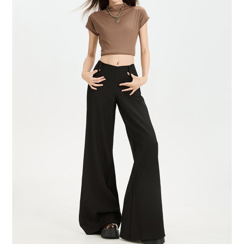 Gray American Style Low-waist Slightly Flared Suit Trousers for Women in Spring and Spring Loose and Drapey Casual Trousers