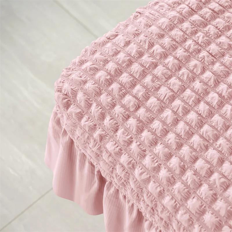 Funda con Falda de Seersucker para Taburete Reposapiés Elástica Spandex Cubre Otomana Color Sólido Antideslizante Lavable Fundas para Reposapiés para Sala de Estar