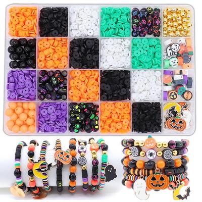 Halloween Tonperlen-Set Freundschaftsarmband-Herstellungsset mit Anhängern und goldenen Abstandshaltern zur Schmuckherstellung DIY Halloween-Geschenk