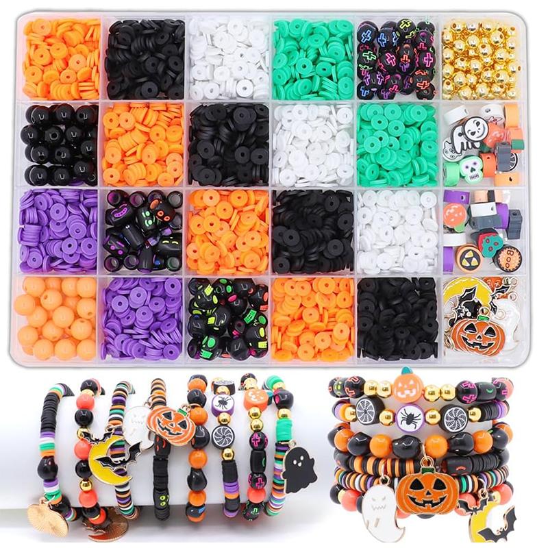 

Halloween Clay Beads Kit Friendship Bracelet Making Kit with Charms and Gold Spacer Beads for Jewelry Making DIY Halloween Gift