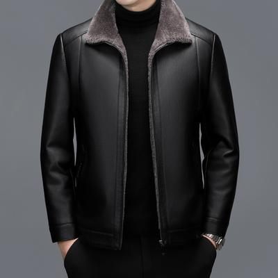 Winter Leather Leather Jacket Men's Fleece Thickened Men's Middle-aged and Elderly Fur Integrated New Sheepskin Jacket Men