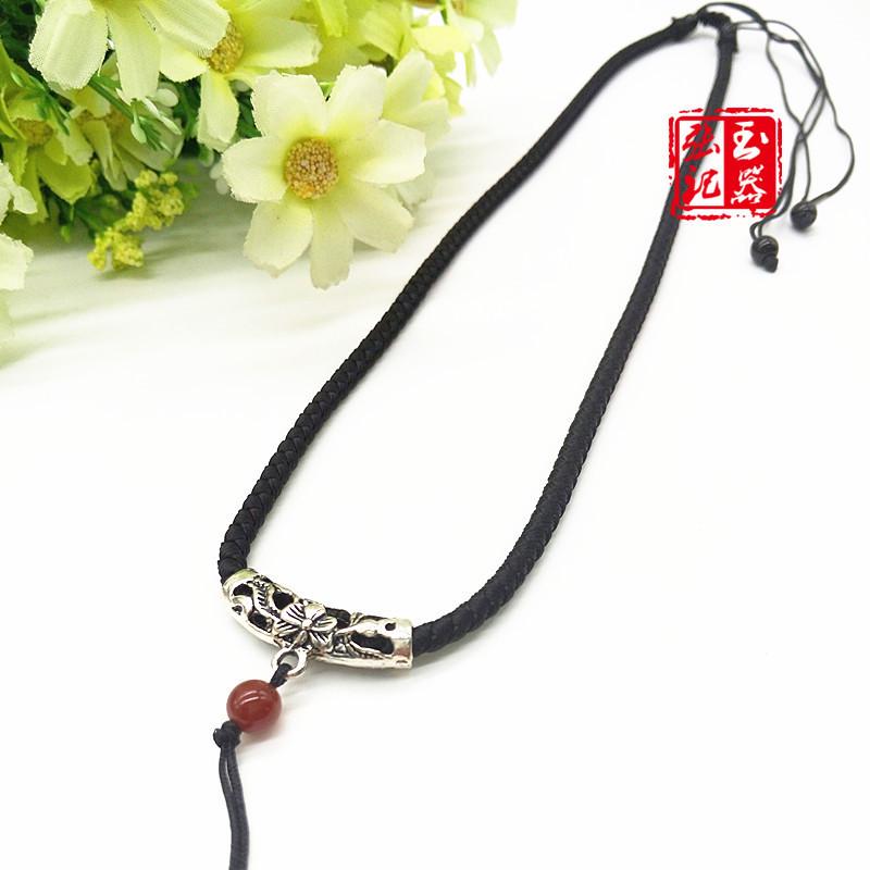 Jadeware Handmade Ethnic Tibetan Silver  Agate Jade Pendant Lanyard