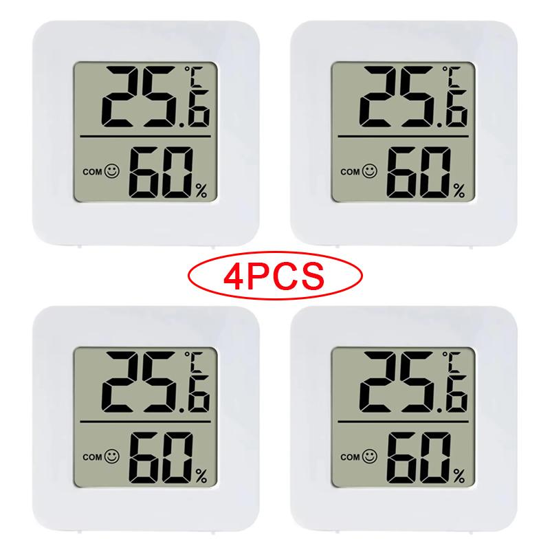 4pcs Mini Indoor Temperature And Humidity Meter Portable Bedroom Digital Display Electronic Humidity And Temperature Sensor