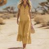 Women Casual Button V Neck Short Sleeve Maxi Dress with Ruffle Hem Relaxed Fit Lightweight Summer Dress
