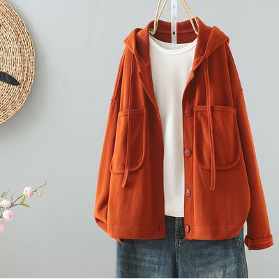 Giacche da Donna Tinta Unita Autunno Primavera con Cappuccio Tasche Cardigan Largo Moda Coreana Blusa Cappotto