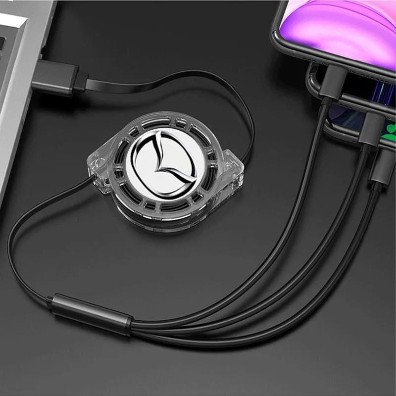 3 In 1 Micro USB Type C Charging Cable Multi Charger Retractable Charger For Mazda 2 Mazda 3 MS Mazda 6 CX-5 CX3 KJS6