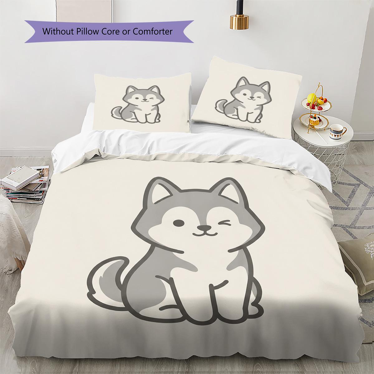 

Husky Pattern Bedding Quilt Set Quilt Cover Pillowcase Home Decoration Birthday Gift (1 * duvet cover + 2 * pillowcase, without core) 135x200cm
