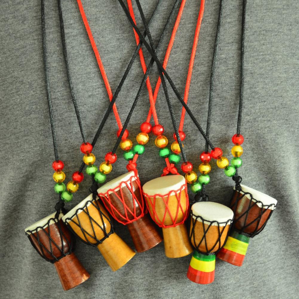 1116 Retro Rope Necklace Handmade Musical Instrument Pendent Classic Ornament Art Craft Mini African Drum Pendant Necklace