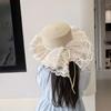 Fisherman Cap Lace Bow Sun Hat Adjustable Breathable Straw Beach Hat Lace Ruffle Wide Brim Hat Summer Beach