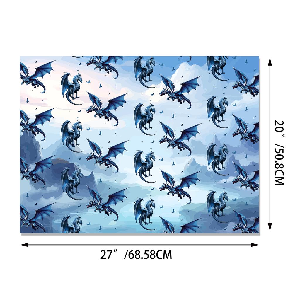 Kids Gift Wrap Clear Blue Dragon Paper Gift Wrap Sheets Tear-Resistant Party Decor Paper For Magical Party Birthday Holiday