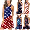 Ladies Printed Waist-Large Swing Dress Round Neck Pullover Pocket Floral Skirt
