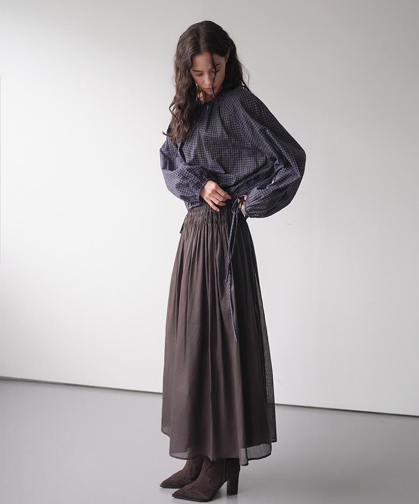 KOOLKITTEN Flare Long Skirt With Shirred Waist Detail (Brown)