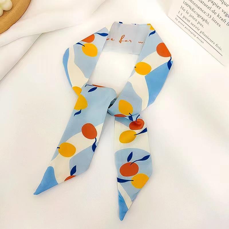 Small White And Tender Green Silk Scarf For Women, Thin Streamer, Headband, Hair Tie, Bag Decoration Long