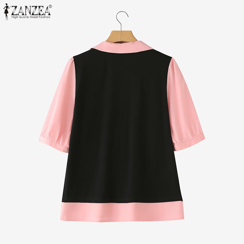 ZANZEA Blouse d'été décontractée à manches courtes et col rabattu pour femmes