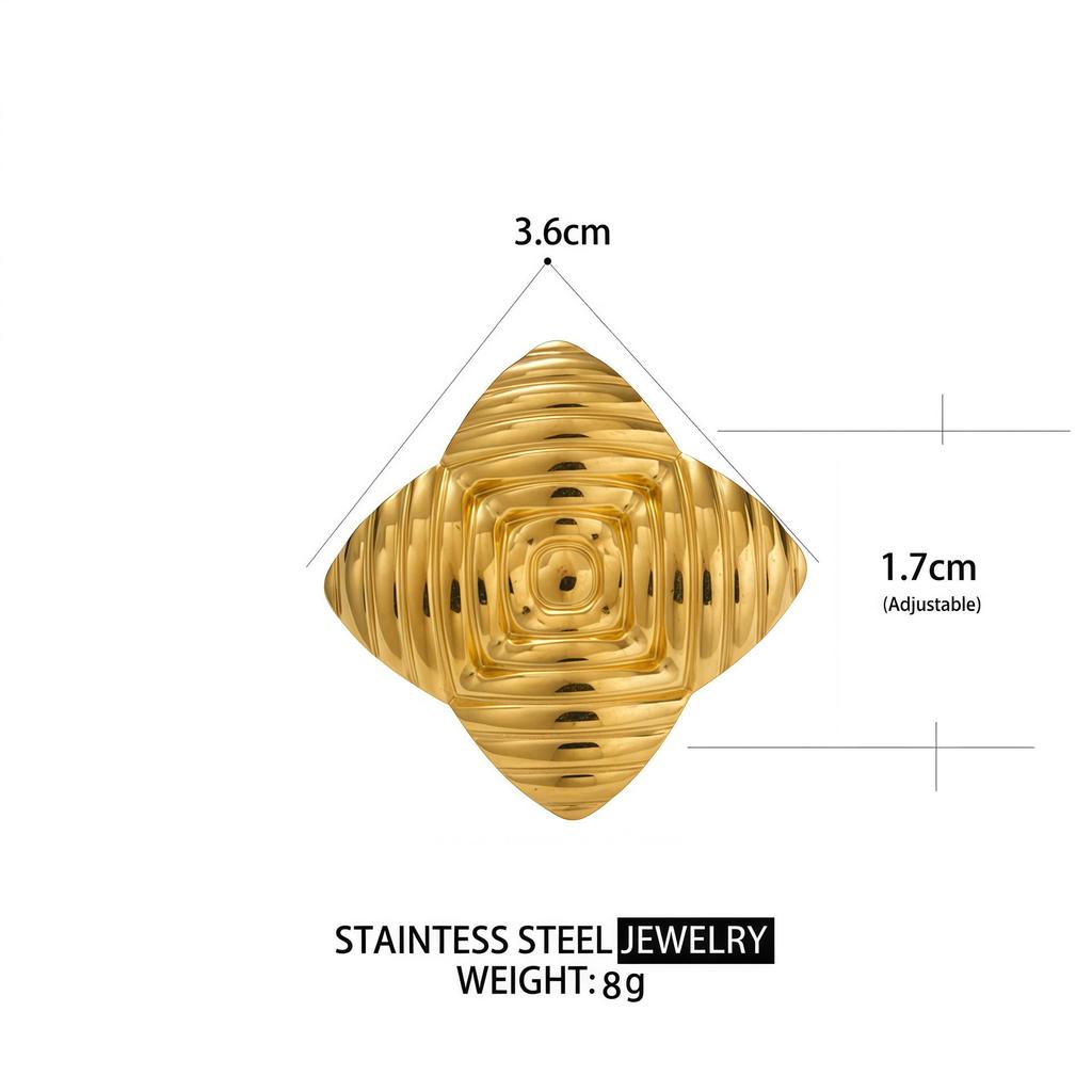 Women's 18K Gold Plated Stainless Steel Adjustable Geometric Ring - Fade Resistant
