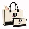 Canvas Shoulder Bag Makeup Set with Color Block Print & Portable Zipper Clutch