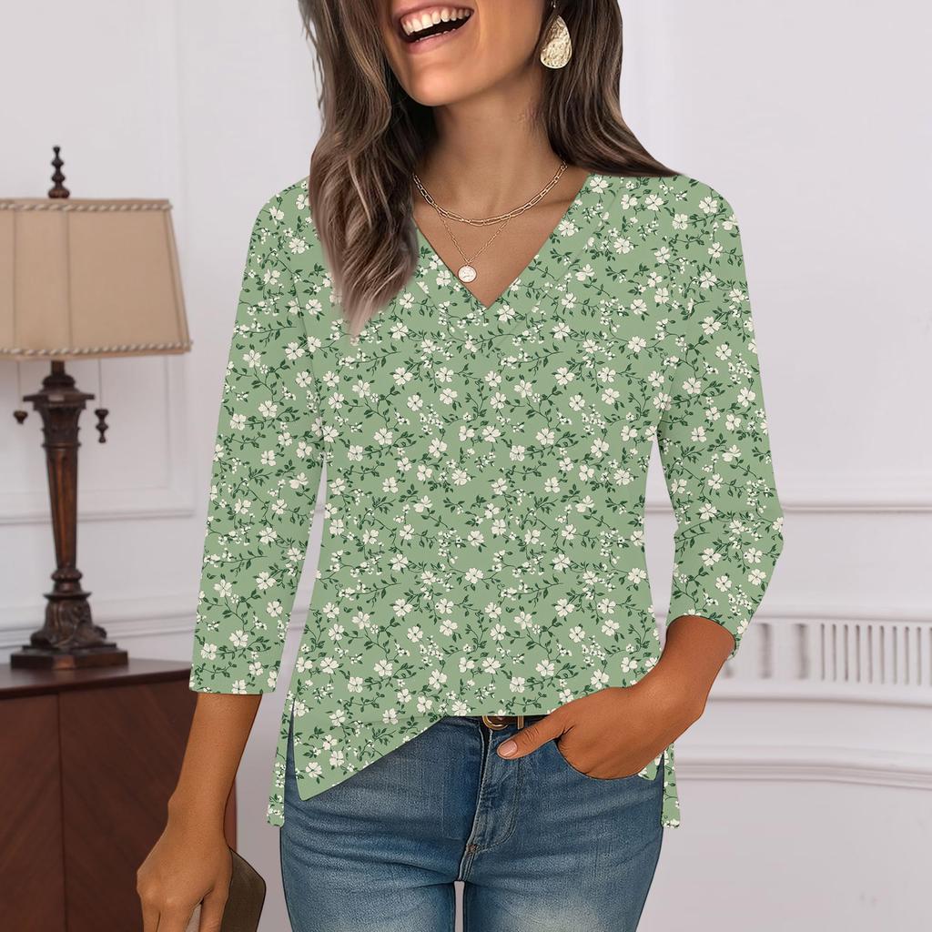 3/4 Sleeve Shirts For Women  Print Graphic Tees Blouses Casual Plus Size Basic Tops Pullover