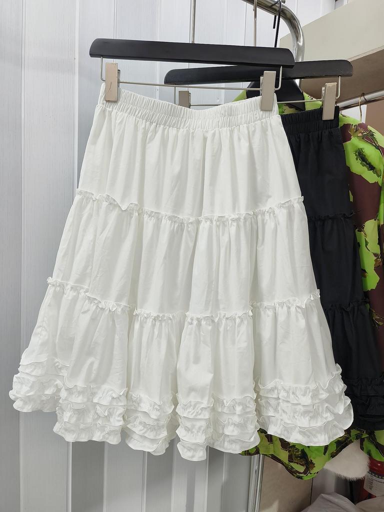 Spring/Summer 2026 High-Waisted Korean Style Ruffled Lace Cake Skirt