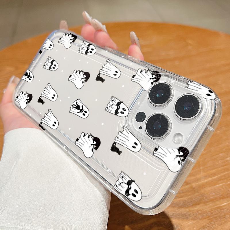 Custodia Trasparente con Stampa Western Halloween Cowboy Fantasma & Fiori Per iPhone 17 16 15 Pro Max XS XR X 12 11 13 14 7 8 Plus 16E 17 Cover