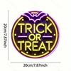 Halloween Trick or Treat Round Neon Metal Sign 8x8 Inch Aluminum Wall Art Home Office Decor Indoor Outdoor Bar Cafe