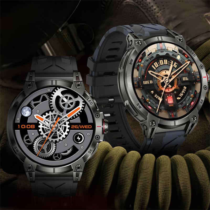 KC89 Smart Watch Men Outdoor Sports LED Flashlight Copmpass Bluetooth Call AI Voice Health Monitoring Fitness Track Smartwatch