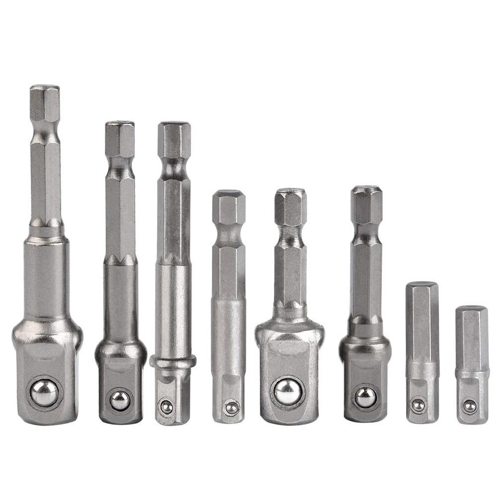 Wrench Sleeve Power Drill Socket Adapter Bits Hex Drill Nut Driver Shank 1/4 3/8 1/2 Connecting Rod Head Extension Drill Bits