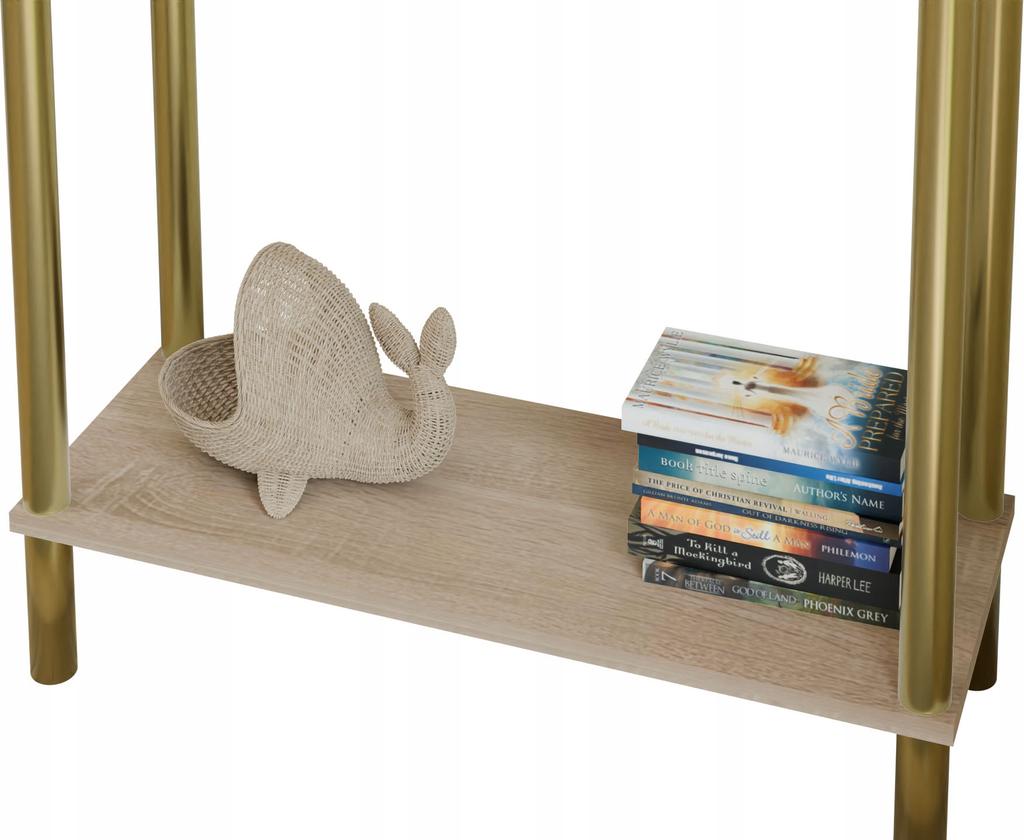 Konsola Nowoczesna Z Półką 80X30X80 Cm Metalowa Złota Do Przedpokoju