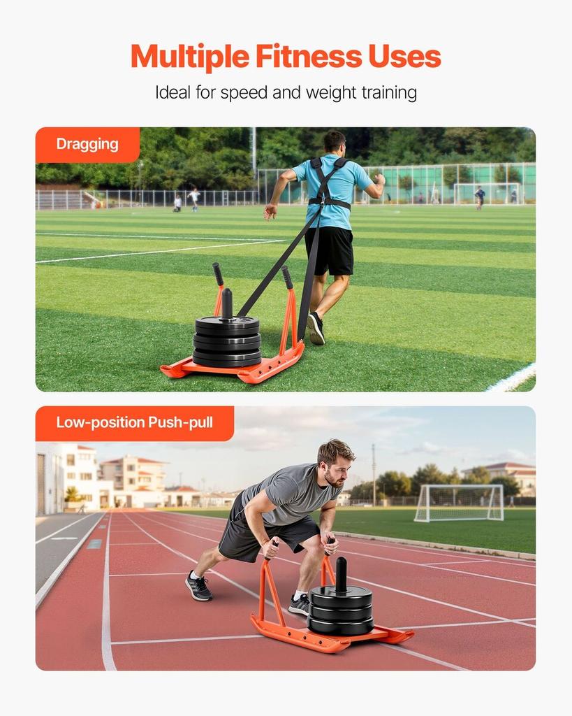 Weight Sled, Steel Power Sled, Fitness Strength Training Sleds for Athletic Exercise Speed Improvement, Workout Fitness Equipment with Handle,