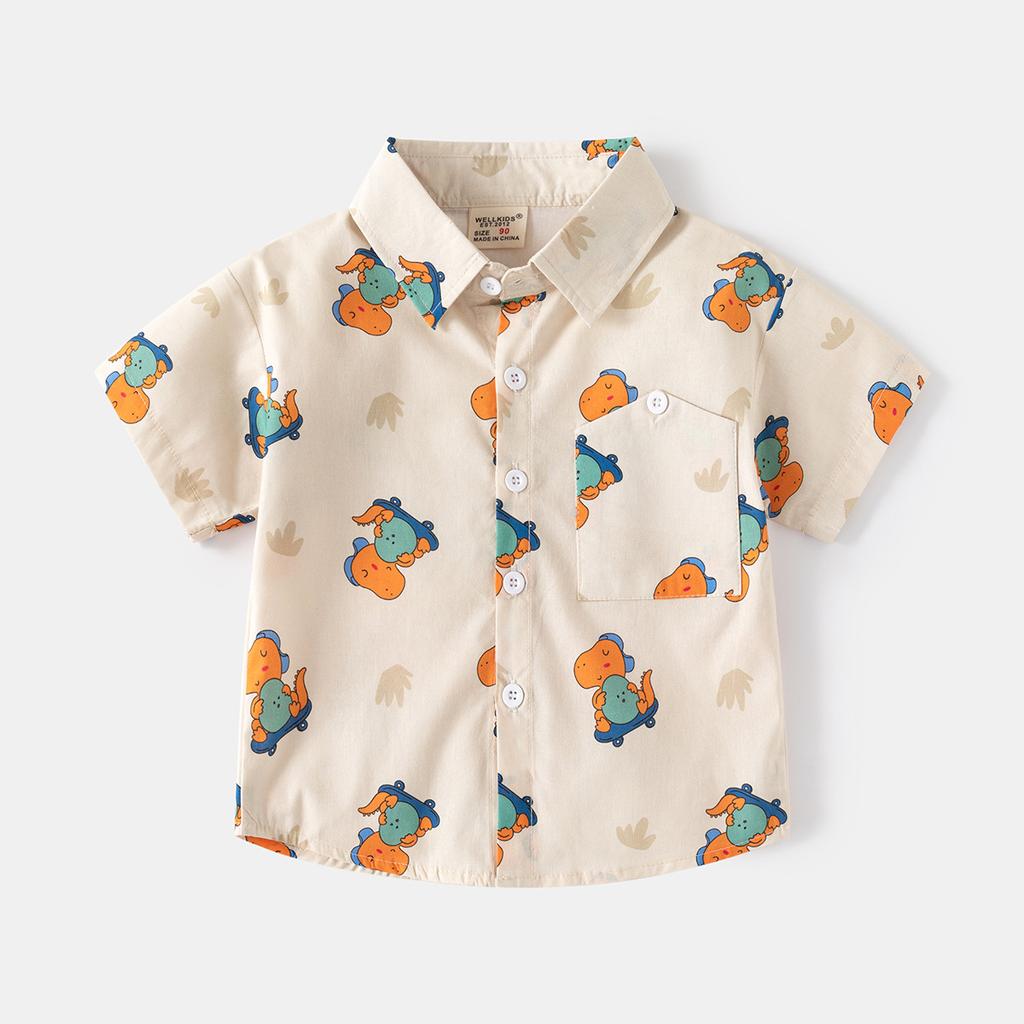 Boys Digital Print Shirt Short Sleeve Casual Button Down Collared Summer Fashion Top Clothing for Toddler and Kids
