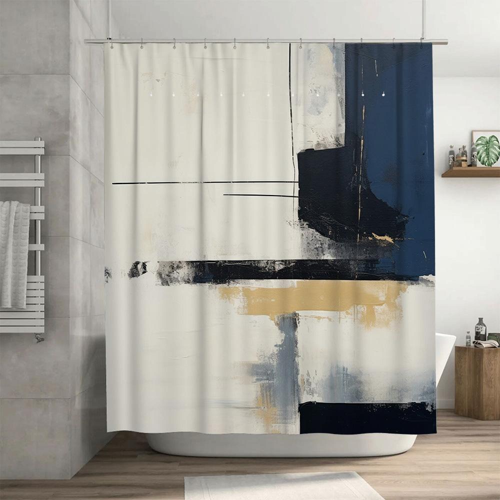 Modern Bathroom Shower Curtain DecorAbstract Art Print White Black Orange Bath Rug Liner Waterproof Home Decor Window Curtain Pa