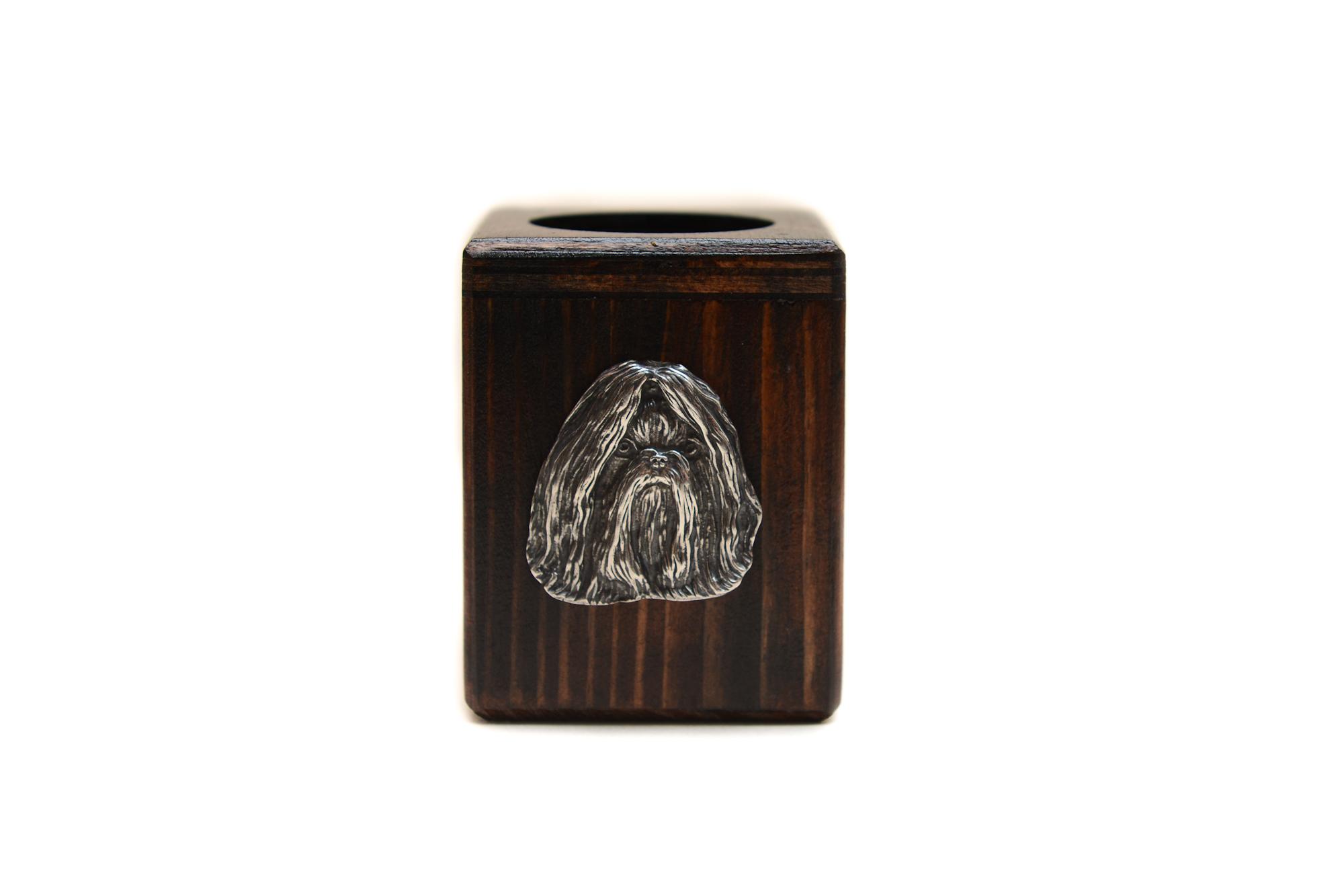 

Shih Tzu, Chrysanthemum Dog I - wooden candle holder with a dog, a unique souvenir after losing a dog, a handicraft from the Art-Dog brand коричневий