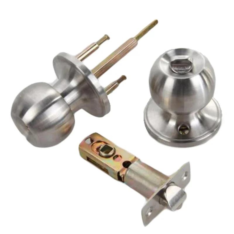 Door Set Knob Handle Lock With Key Privacy Passage Round Sliver Bathroom Shower Entrance Stainless Steel Useful